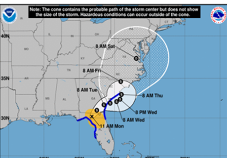 Map of Tropical Storm Debby's path, Aug. 6, 2004.