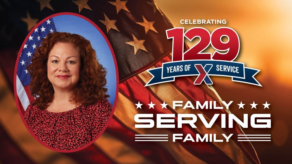 Mary Trujillo-Gautier head shot with "129 Years of Family Serving Family" logo