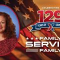 Mary Trujillo-Gautier head shot with "129 Years of Family Serving Family" logo