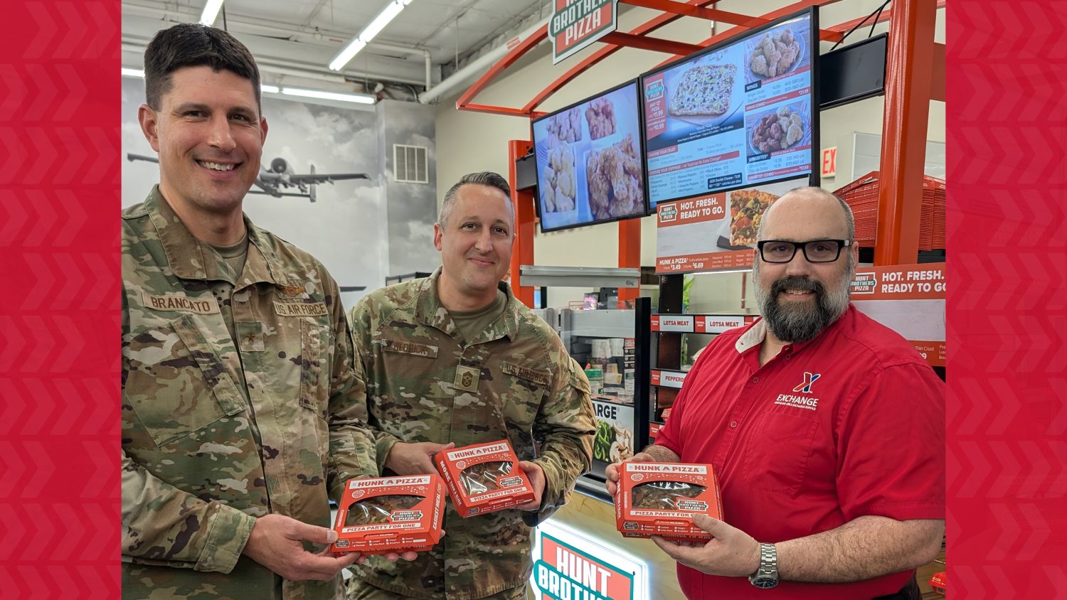 <b>Chief Master Sgt. Bruce Hedrick; 127th Wing Commander Brig. Gen. Matthew Brancato; and General Manager Charles Thrasher III.</b>