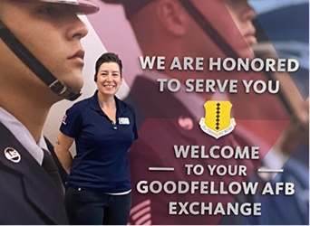 Jody Kish photo with Goodfellow AFB Exchange mural in background.