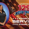 Felicia Robinson photo with 129 Years of Family Serving Family logo.