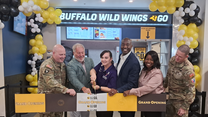 <b>From left: Garrison Commander Col. Gerald Nunziato Jr.; Inspire Brand Franchisee Owner George Hart; Services Business Manager Jessica Tacy; General Manager Jermaine Wilson; North Central Region Vice President Vanessa Rowland; and Command Sgt. Maj. John Adkerson.<.b>